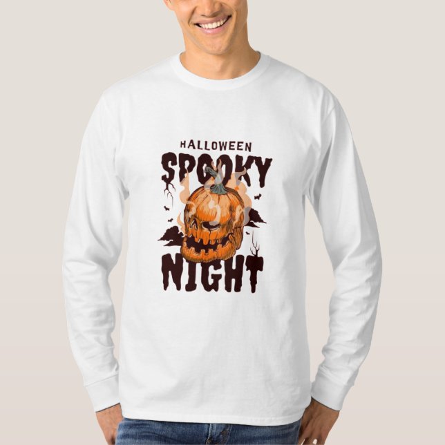 Spooky Pumpkin Skull Halloween T-Shirt (Front)