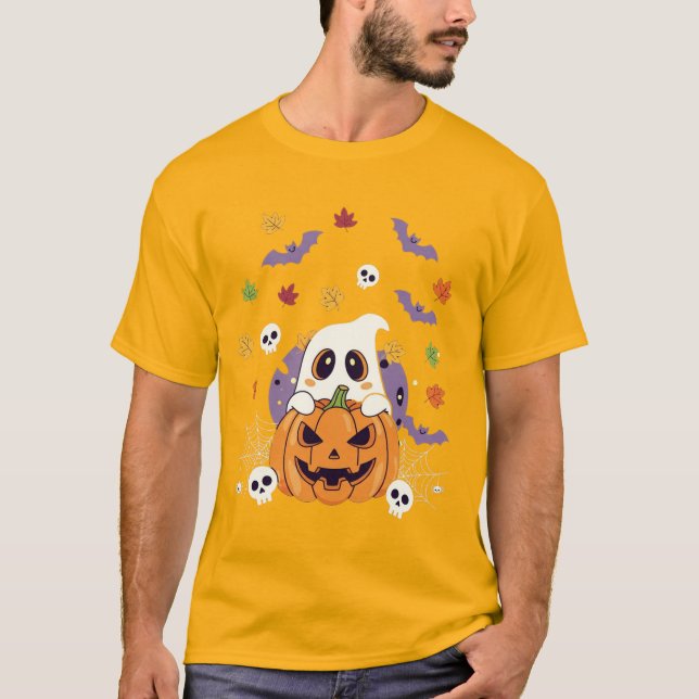 Spooky Pumpkin & Spider Autumn Design – Halloween  T-Shirt (Front)