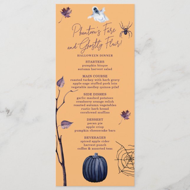 SPOOKY PUMPKIN SPIDER WEB AUTUMN GHOST HALLOWEEN MENU (Front)