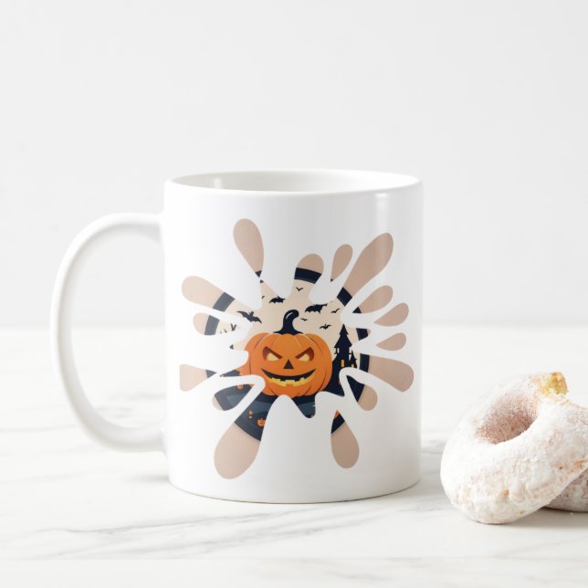 Spooky Pumpkin Splash Halloween Mug (With Donut)