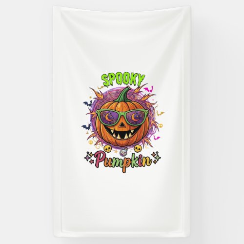 Spooky Pumpkin Sunglasses Moon Cobwebs Skulls Banner