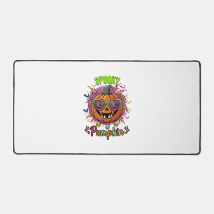 Spooky Pumpkin Sunglasses Moon Cobwebs Skulls Desk Mat