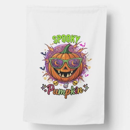 Spooky Pumpkin Sunglasses Moon Cobwebs Skulls House Flag