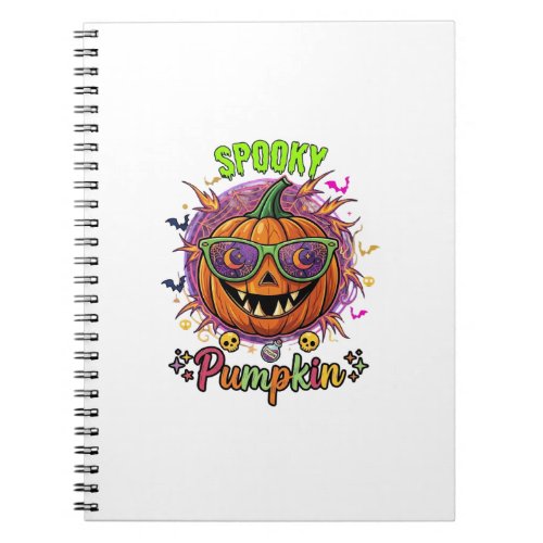 Spooky Pumpkin Sunglasses Moon Cobwebs Skulls Notebook