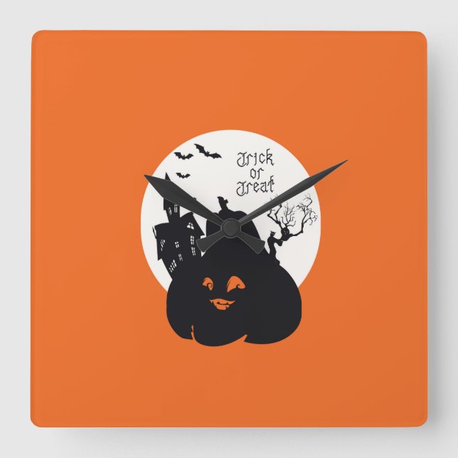 Spooky Pumpkin Trick Or Treat Square Wall Clock (Front)