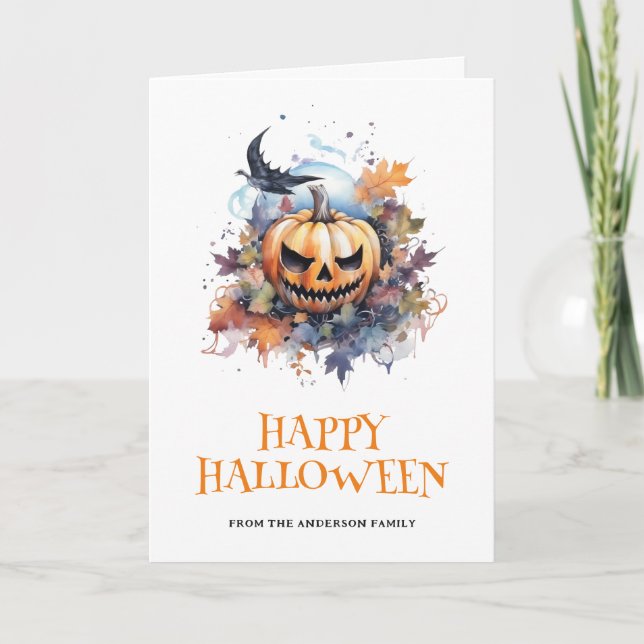 Spooky Pumpkin Typography Photo Happy Halloween Card (Front)