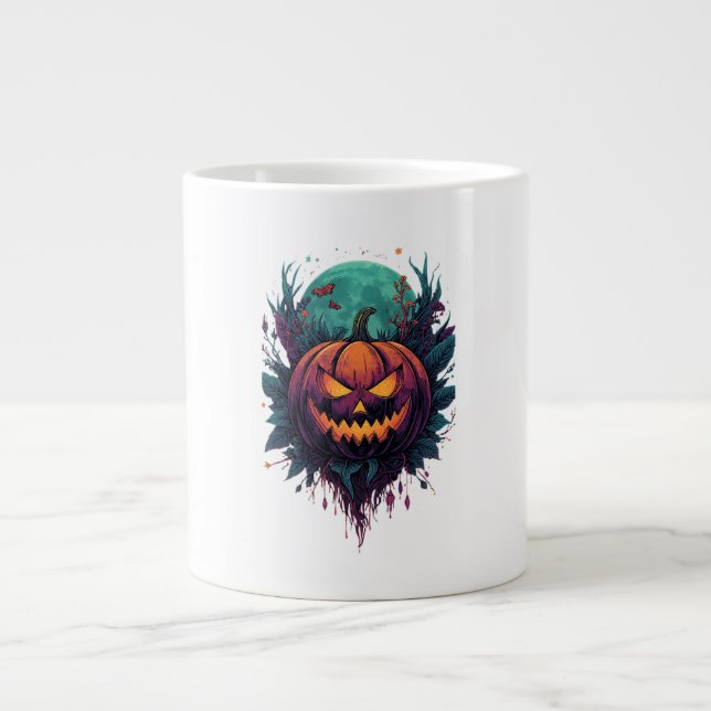 Spooky Pumpkin Under Full Moon Giant Coffee Mug (Front)