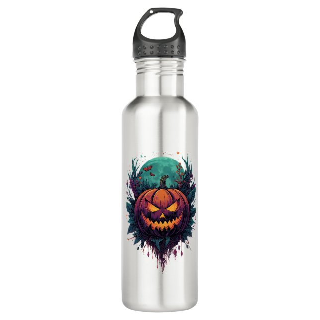 Spooky Pumpkin Under Full Moon Stainless Steel Water Bottle (Front)