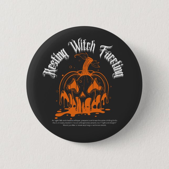 Spooky Pumpkin Witch Halloween Art Button (Front)