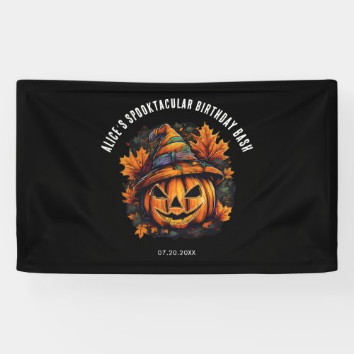 Spooky Pumpkin Witch Hat Halloween Banner