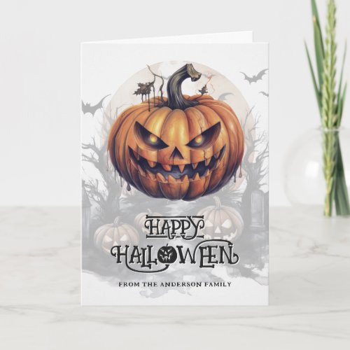 Spooky Pumpkins Bats Moon Photo Happy Halloween Card