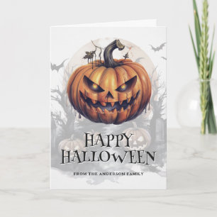 Spooky Pumpkins Bats Moon Photo Happy Halloween Card