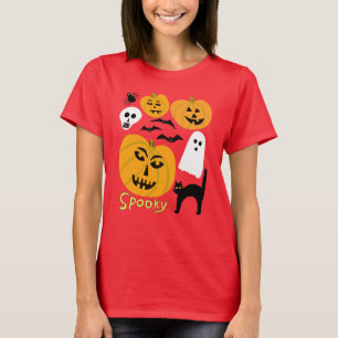 Spooky Pumpkins Charming Halloween Ghosts Bats T-Shirt