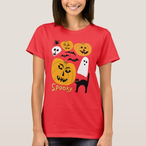 Spooky Pumpkins Charming Halloween Ghosts Bats T_Shirt