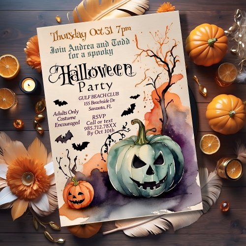 Spooky pumpkins costume party watercolor Halloween Invitation