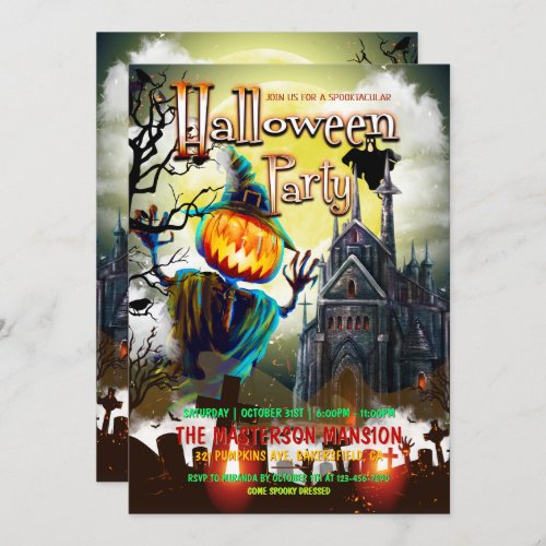 Spooky Pumpkins Graveyard Ghost Halloween Party Invitation