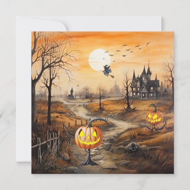 Spooky Pumpkins Halloween Holiday Card (Front)