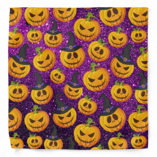 Spooky Pumpkins Halloween Purple Glitter look Bandana