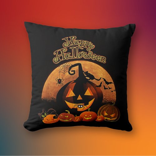 Spooky Pumpkins Halloween Throw Pillow
