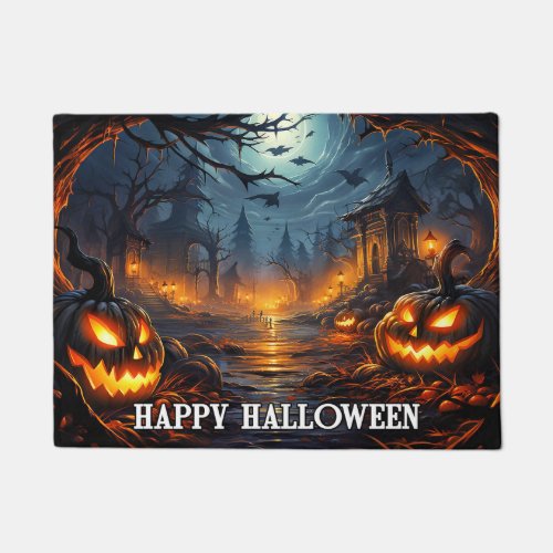 Spooky Pumpkins  Happy Halloween Doormat