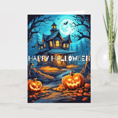 Spooky Pumpkins Haunted House Happy Halloween Card