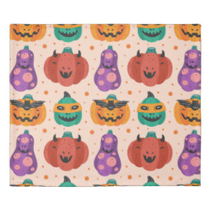 Spooky pumpkins in scary costumes. Happy Halloween Duvet Cover