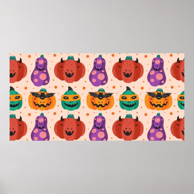 Spooky pumpkins in scary costumes. Happy Halloween Poster (Front)