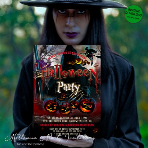 Spooky Pumpkins Witch Halloween Party Invitation