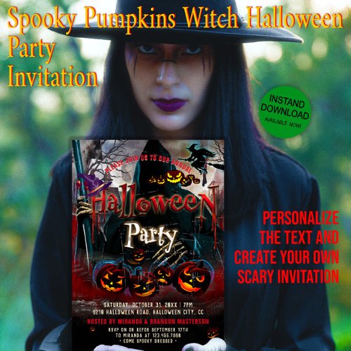 Spooky Pumpkins Witch Halloween Party Invitation