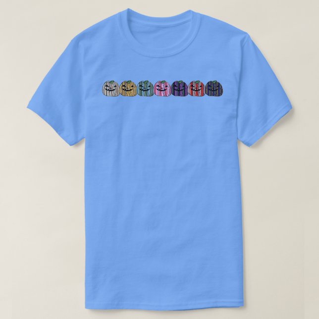 Spooky Pumpkins with Stripes in a Row T-Shirt (Design Front)