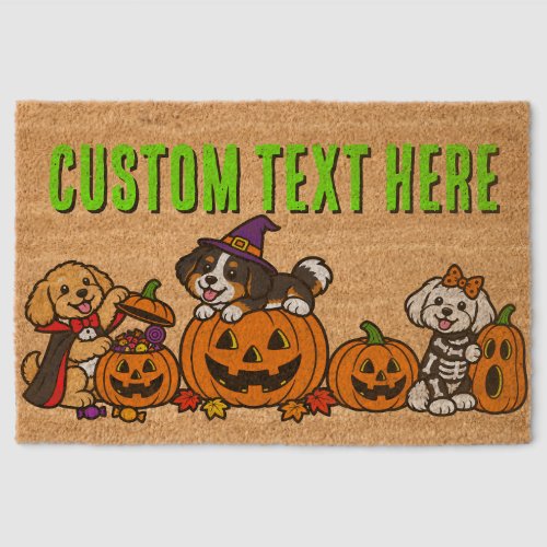Spooky Puppies Halloween Pumpkins Custom Fiber Doormat