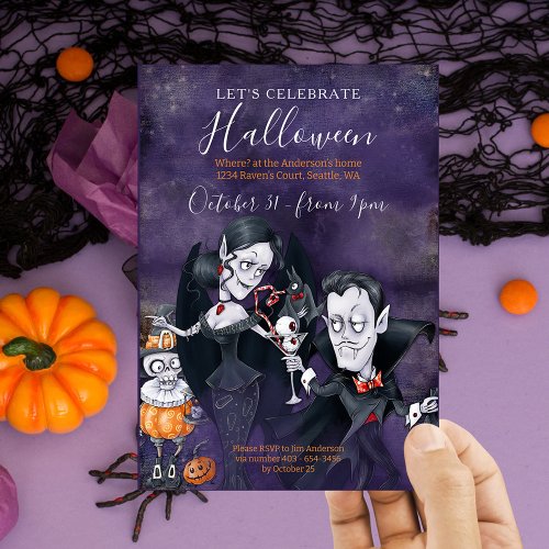 Spooky Purple and Black Halloween Party Invitation