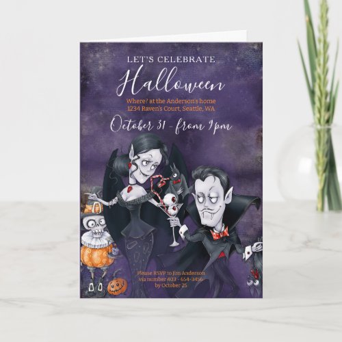 Spooky Purple and Black Halloween Party Invitation