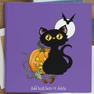 Spooky Purple Cute Black Cat Halloween Pumpkin 3 Ring Binder