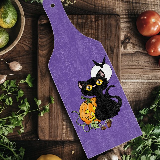 Spooky Purple Cute Black Cat Halloween Pumpkin Cutting Board (Creator Uploaded)