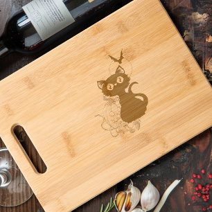 Spooky Purple Cute Black Cat Halloween Pumpkin Engraved Cutting Board