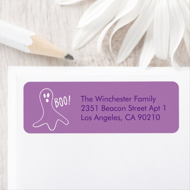 Spooky purple ghost funny Halloween address Label (Insitu)