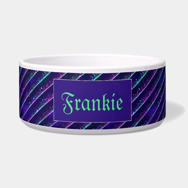 Spooky Purple & Green Glitter Pet Bowl add a name! (Front)