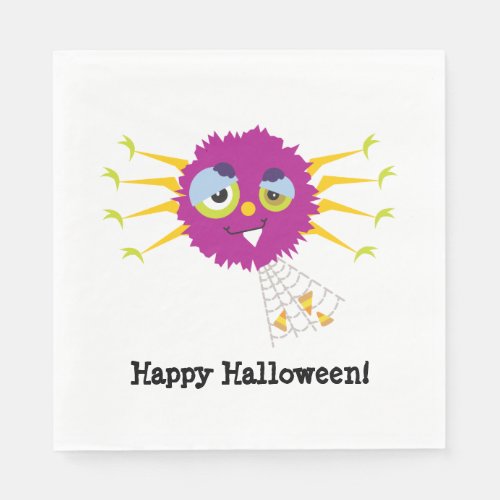 Spooky Purple Halloween Cartoon Spider Napkins