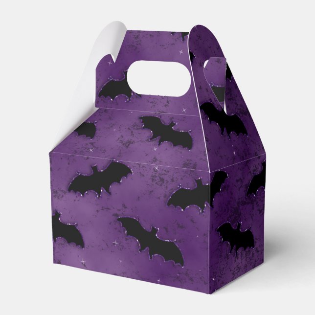SPOOKY PURPLE HALLOWEEN WITH BLACK BATS FAVOR BOXES (Front Side)