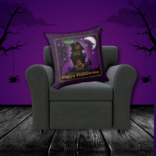 Lighted Halloween Decorative Throw Pillow - Haunted House