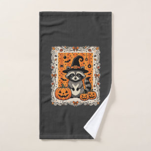 Spooky Raccoon Halloween Pumpkin Design_1 Hand Towel