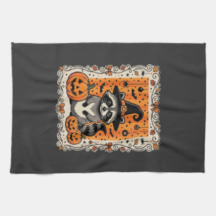 Spooky Raccoon Halloween Pumpkin Design_1 Kitchen Towel