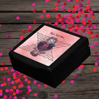 Spooky Rag Doll Black Heart Spider Webs Pinks Reds Gift Box