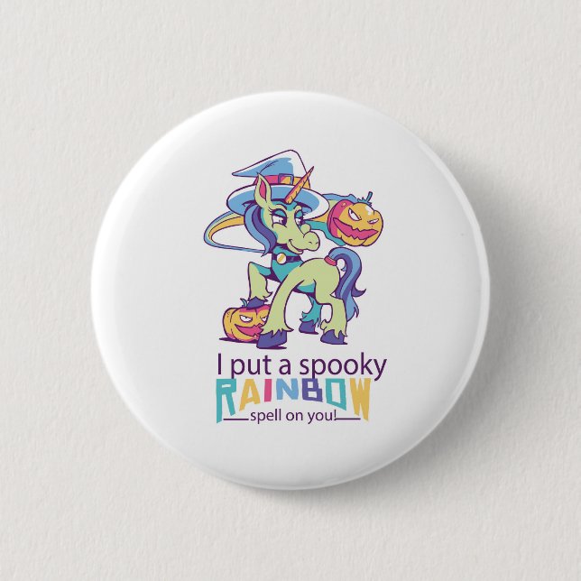 Spooky Rainbow Spell Halloween Unicorn Witch Button (Front)