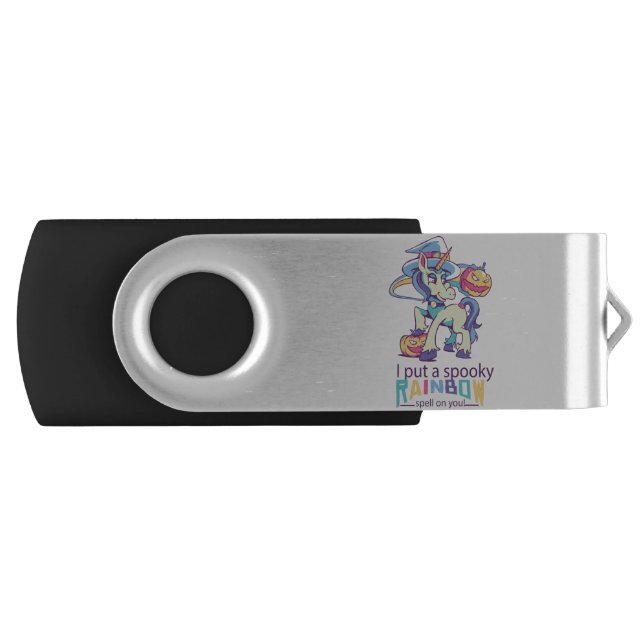 Spooky Rainbow Spell Halloween Unicorn Witch Flash Drive (Front)