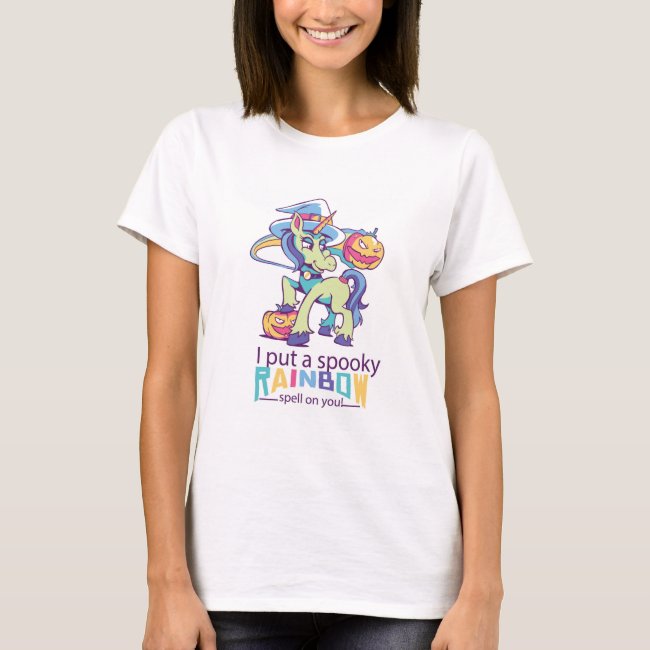 Spooky Rainbow Spell Halloween Unicorn Witch T-Shirt