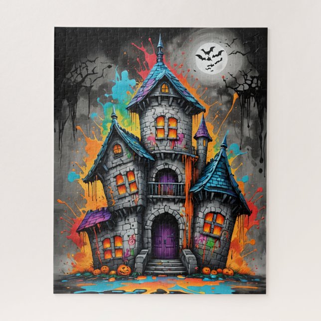 Spooky Rainbow Splatter Castle Jigsaw Puzzle (Vertical)