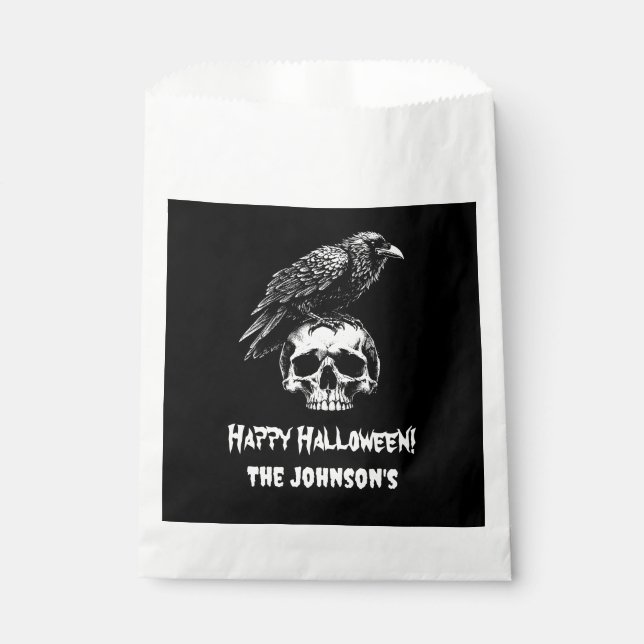 Spooky Raven Skull Cookie Halloween Favor Bags (Front)