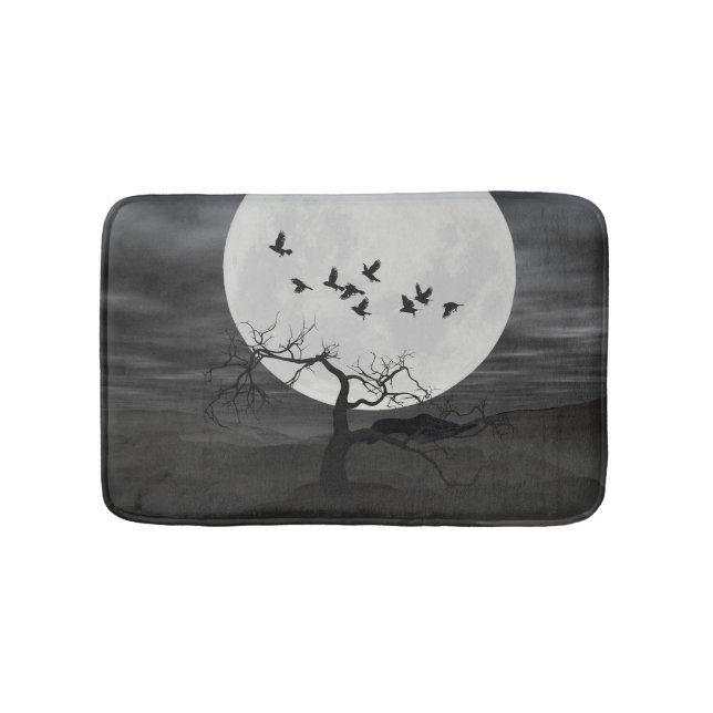 Spooky Ravens Flying Against the Full Moon Bathroom Mat (Front)